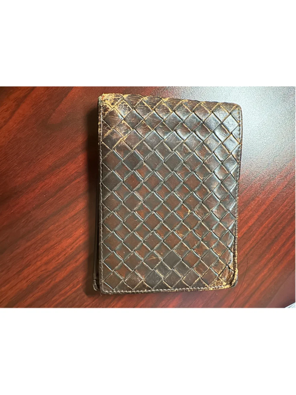 Bottega Veneta Intrecciato Brown Leather Bifold Wallet Distressed